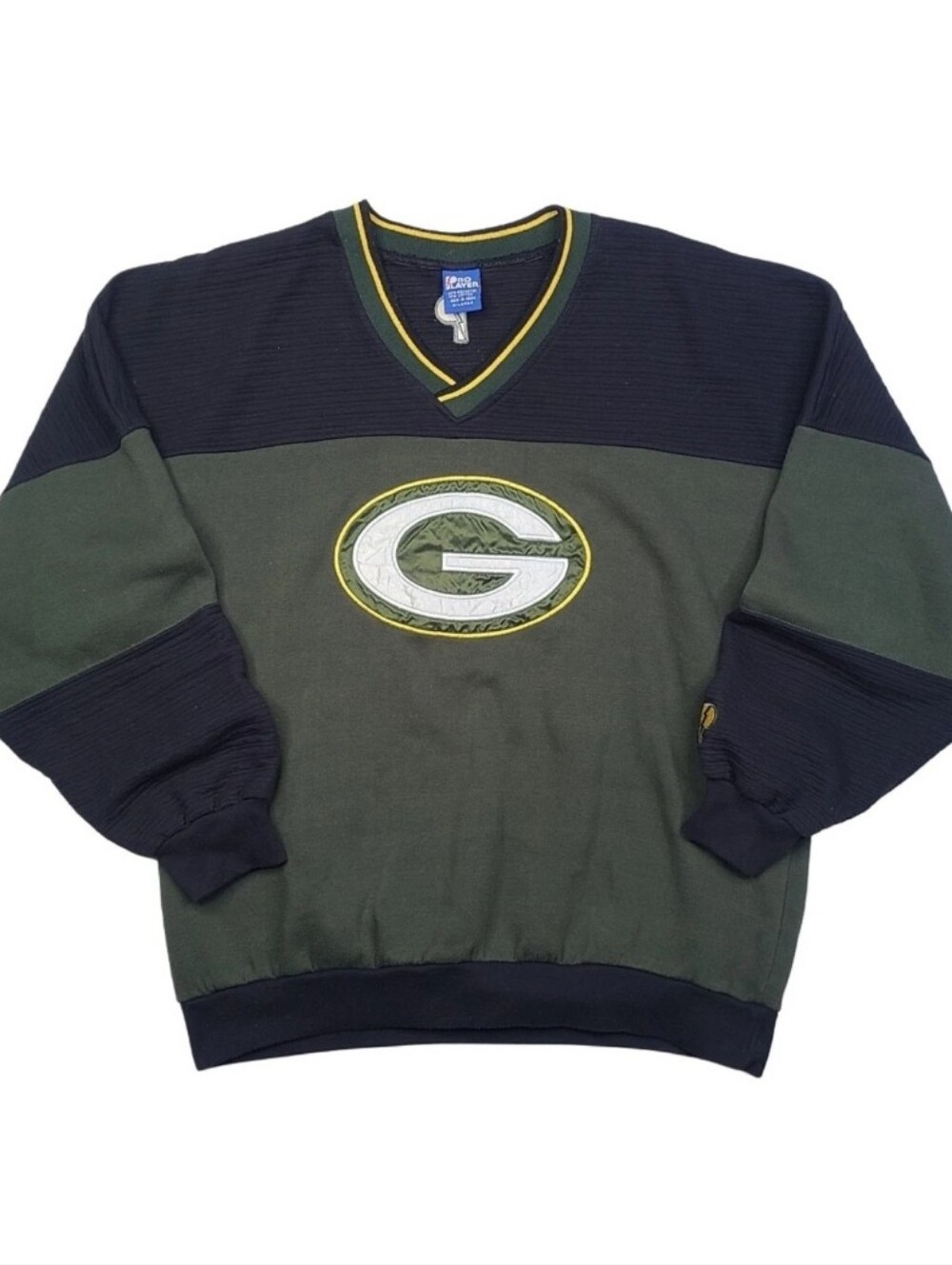 Pro Player Greenbay Packers Black Green Sweatshirt XL Vtg NFL 90s Embroidered